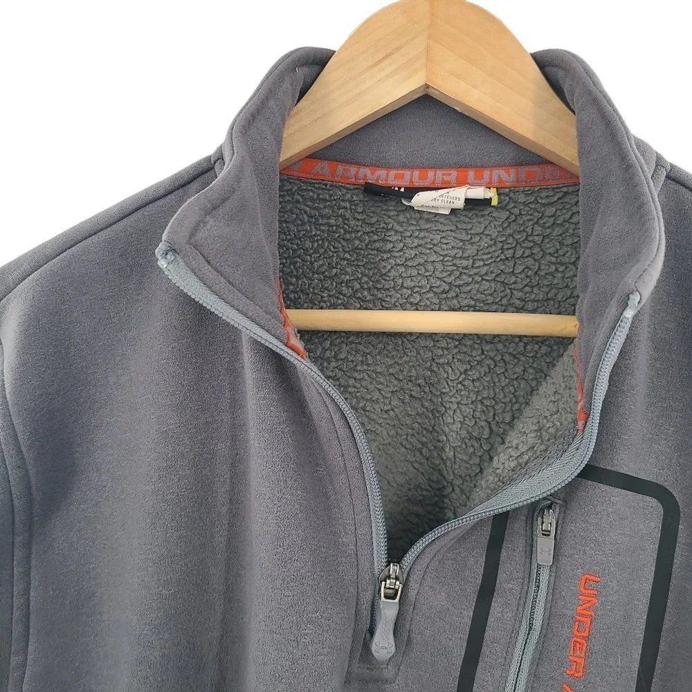 Under Armour Pullover Sweater Mens Size Medium Loose Fit‎ Gray Mock Neck Fleece